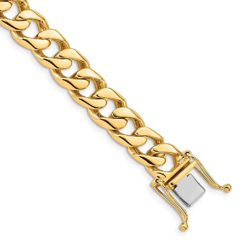 Women chic bangles and bracelets -14k Yellow Gold 9.7mm Hand-polished Flat Beveled Curb Chain Bracelet, 8"