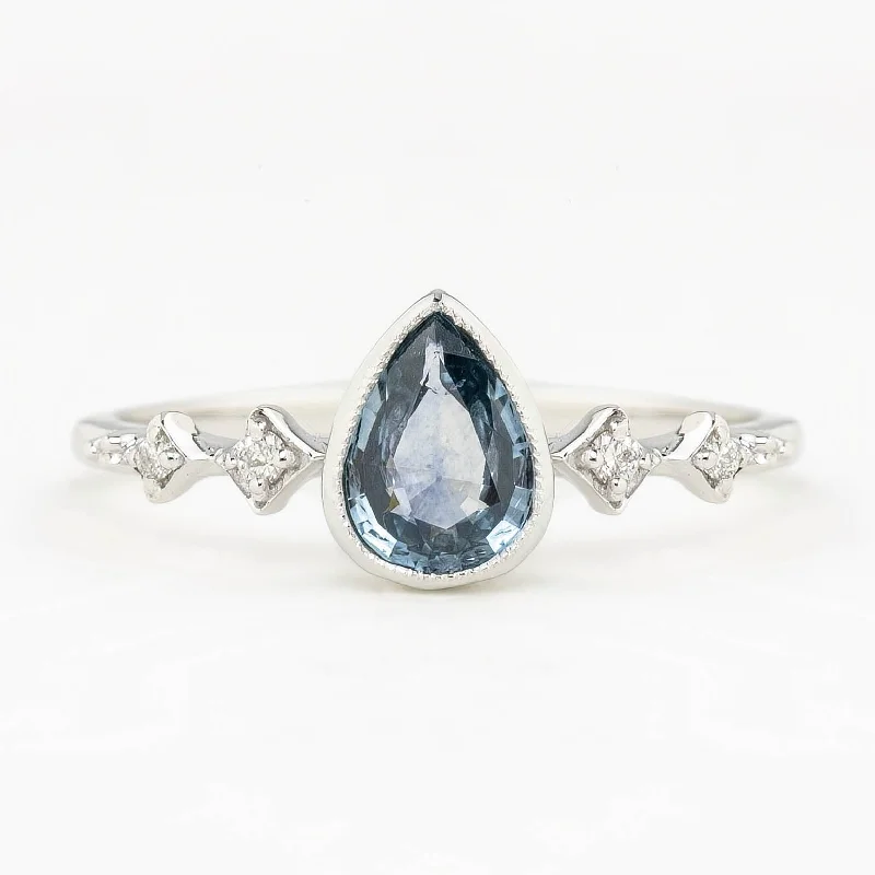 Women infinity charm engagement rings -Celeste Ring 0.62ct Light Blue Green Montana Pear Sapphire, 14k White Gold (One of a kind)