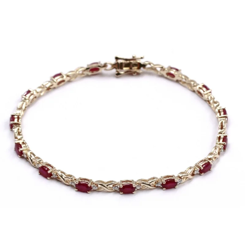 Women modern bangles and bracelets -14Kt Yellow Gold Ruby and Diamond Bracelet