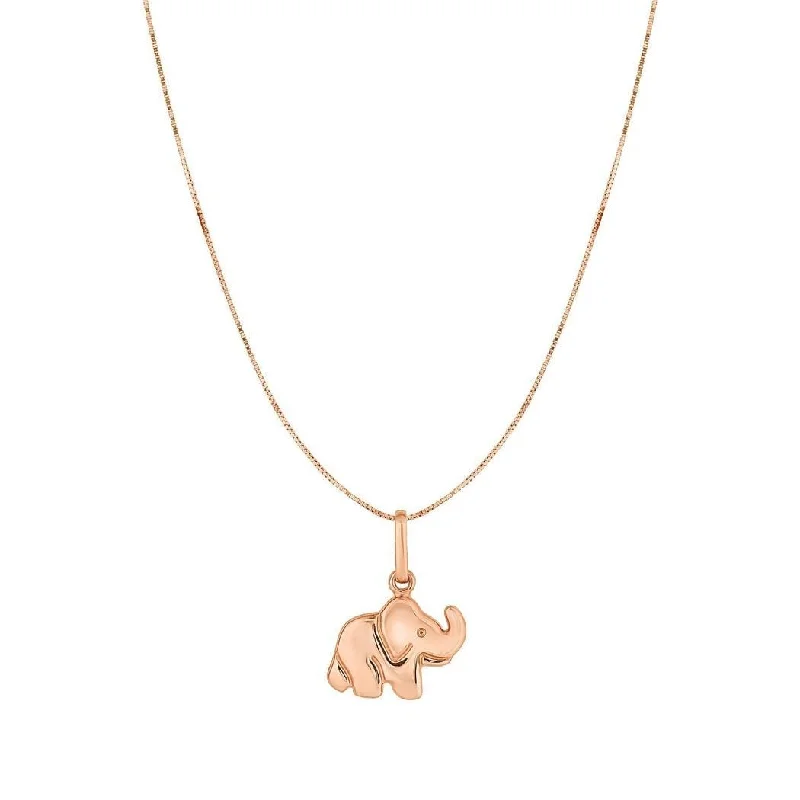 Women engraved pendant necklaces -Curata 10K Rose Gold 18-inch Polished Pink Small Elephant Pendant Necklace (15mmx18mm)