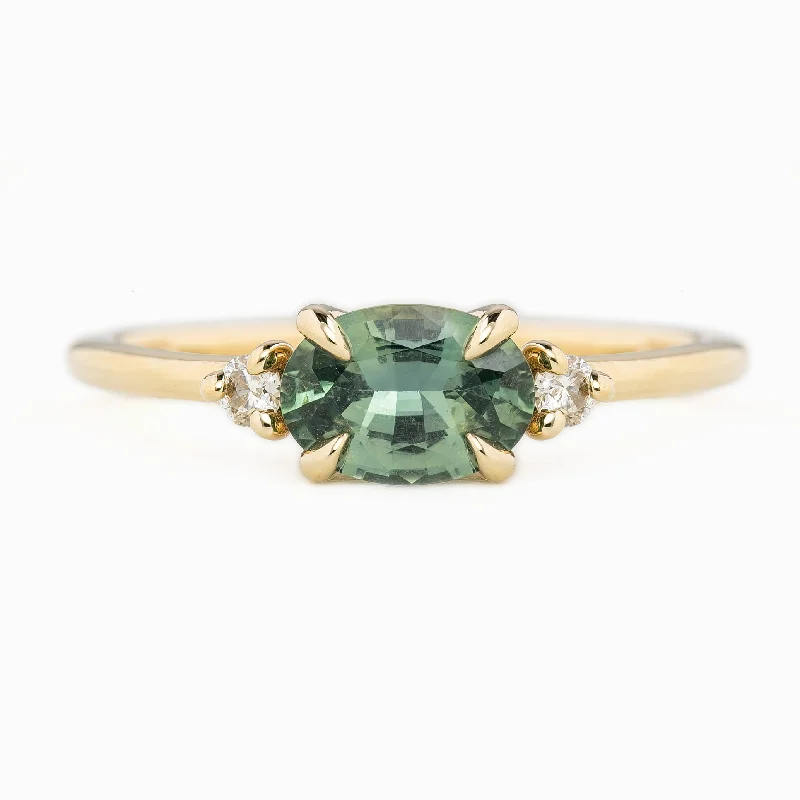 Women modern engagement rings -Emilie Ring 0.83ct Blue Green Madagascar Sapphire, 14k Yellow Gold (One of a kind)