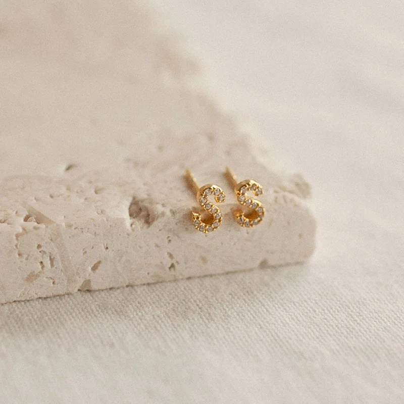 Women dangly earrings -Pave Letter Studs