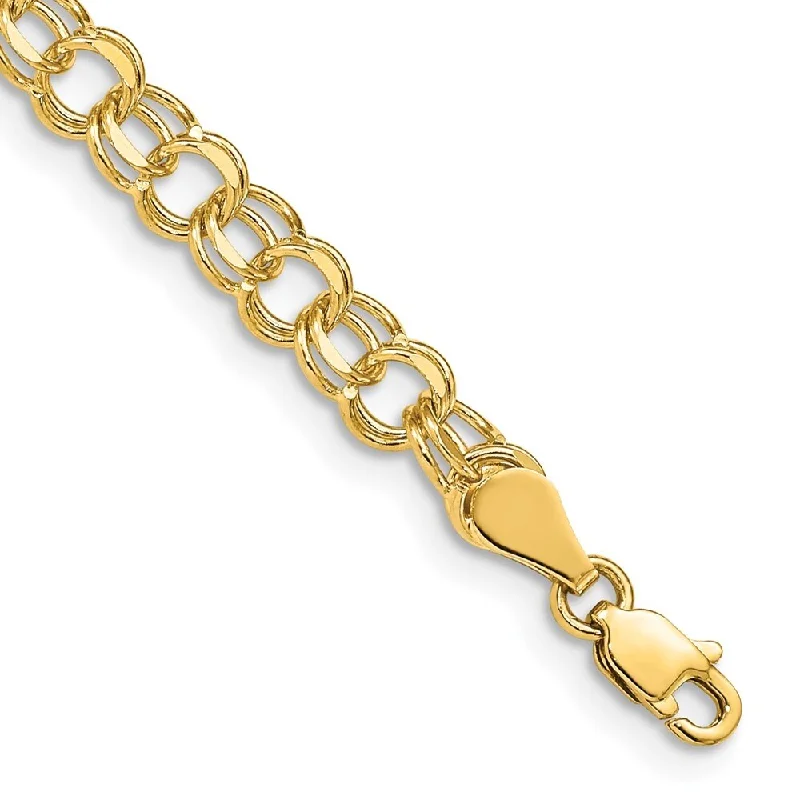 Women dainty bangles and bracelets -14k Yellow Gold 5mm Double Link Charm Bracelet, 7"