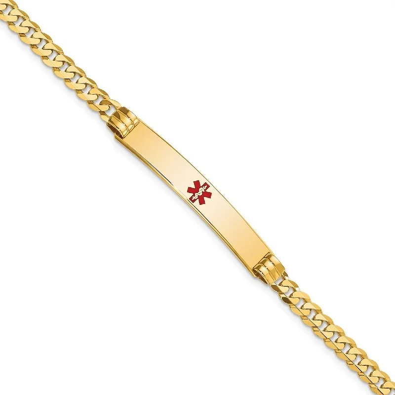 Women trendy bangles and bracelets -Curata 14k Yellow Gold 6.5mm Engravable Medical Red Enamel Curb ID Bracelet