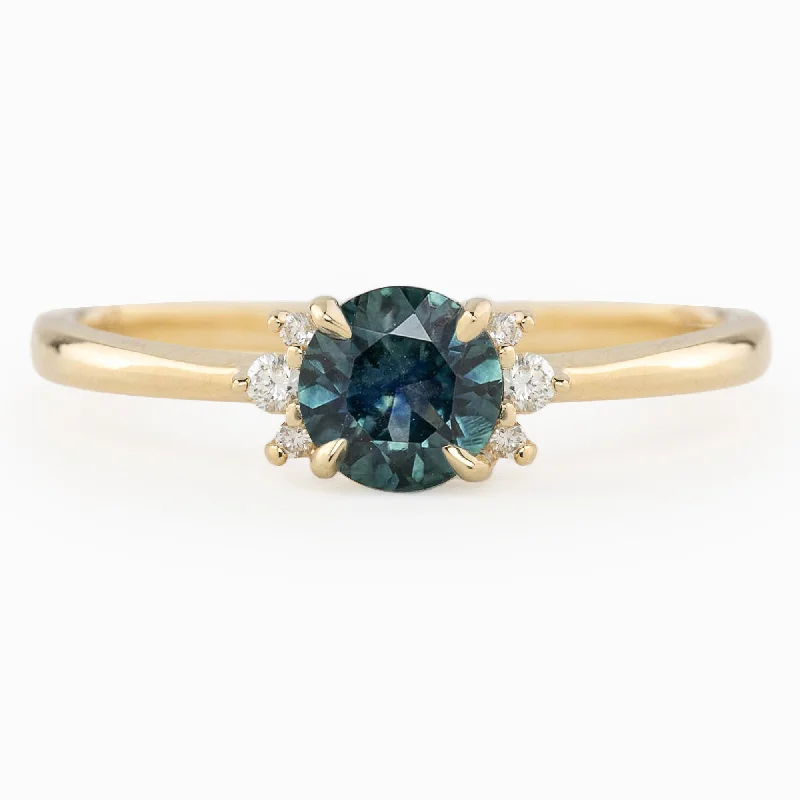 Women vintage charm engagement rings -Lena Ring 0.60ct Teal Blue Montana Sapphire, 14k Yellow Gold