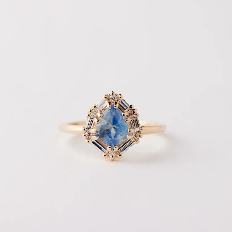 Women customized charm engagement rings -Seren Ring - 1.62 Carat Blue Yellow Shield Parti Sapphire