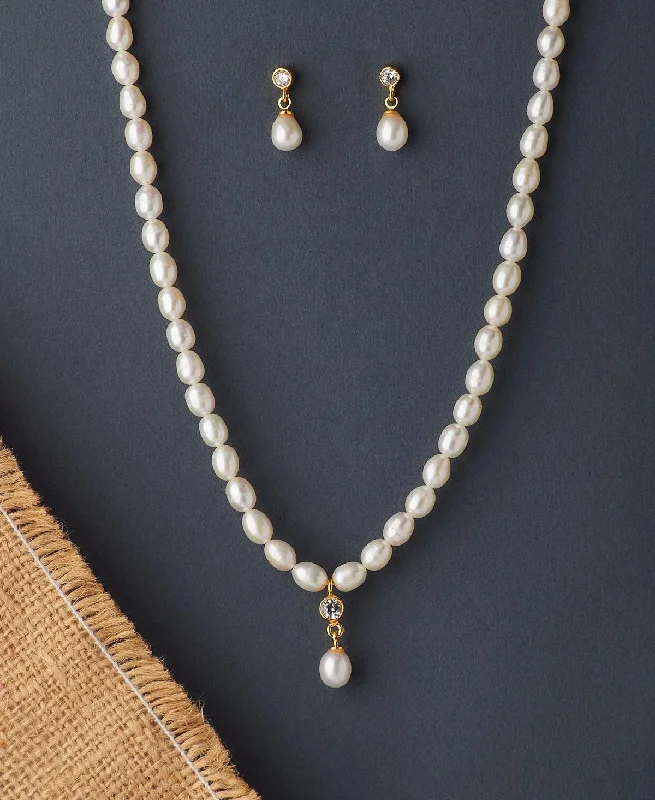 Women trendy crystal necklaces -Trendy Real Pearl Necklace Set