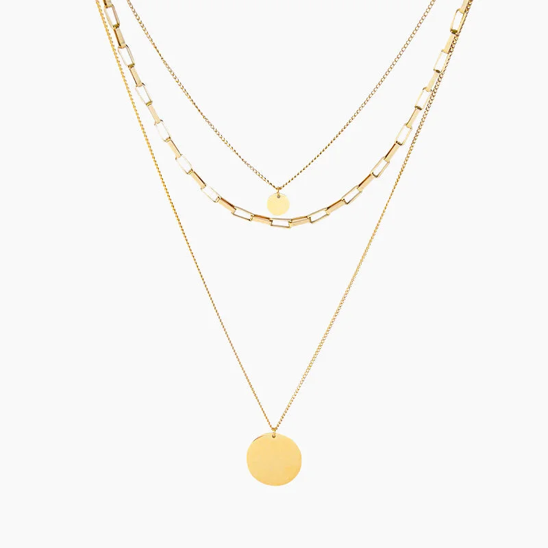 Women gold-plated necklaces -Gold Plated Three Layered Wear Necklace