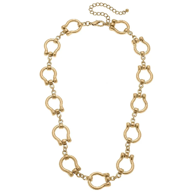 Women floral necklaces -Canvas Style - Trigger Horsebit Linked Necklace in Worn Gold