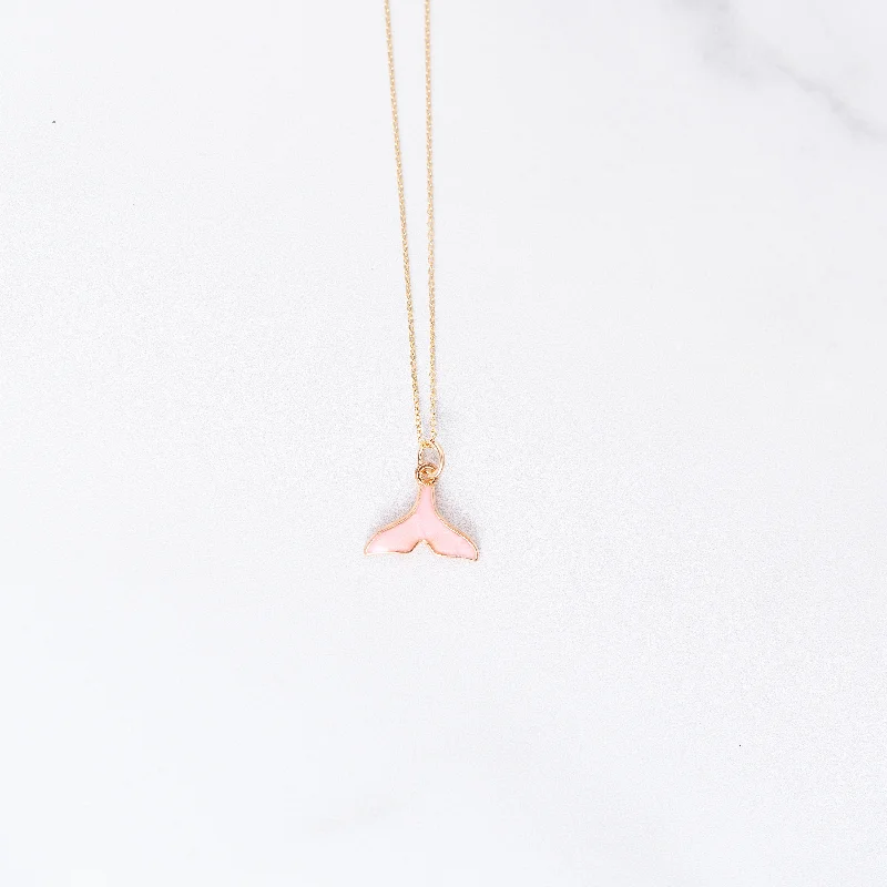 Women delicate gold necklaces -Pink Mermaid Tail Charm Necklace