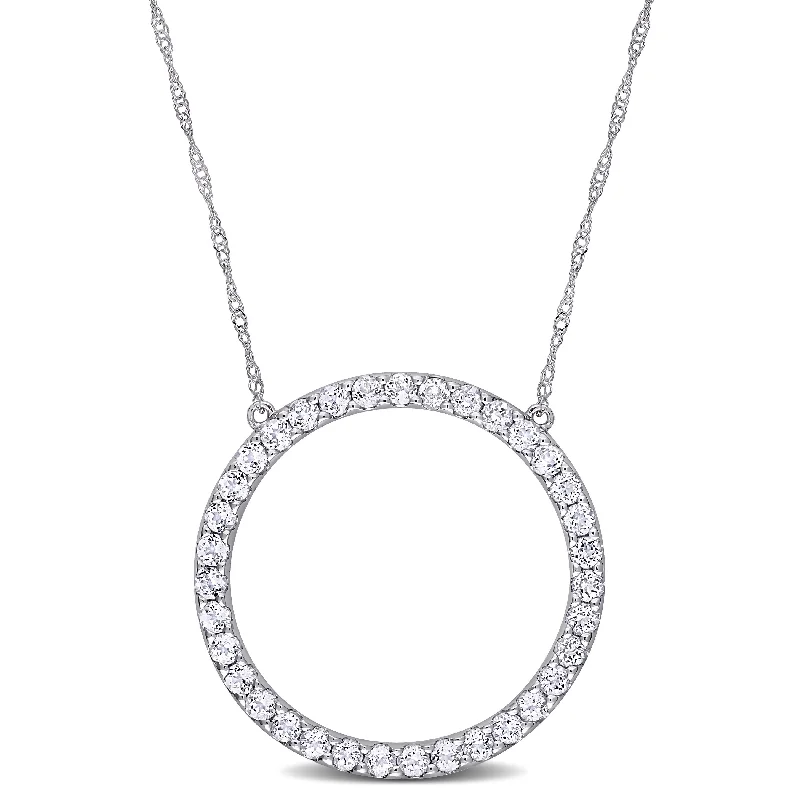 Women custom engraved necklaces -Miadora 10k White Gold White Topaz Circle of Life Birthstone Necklace