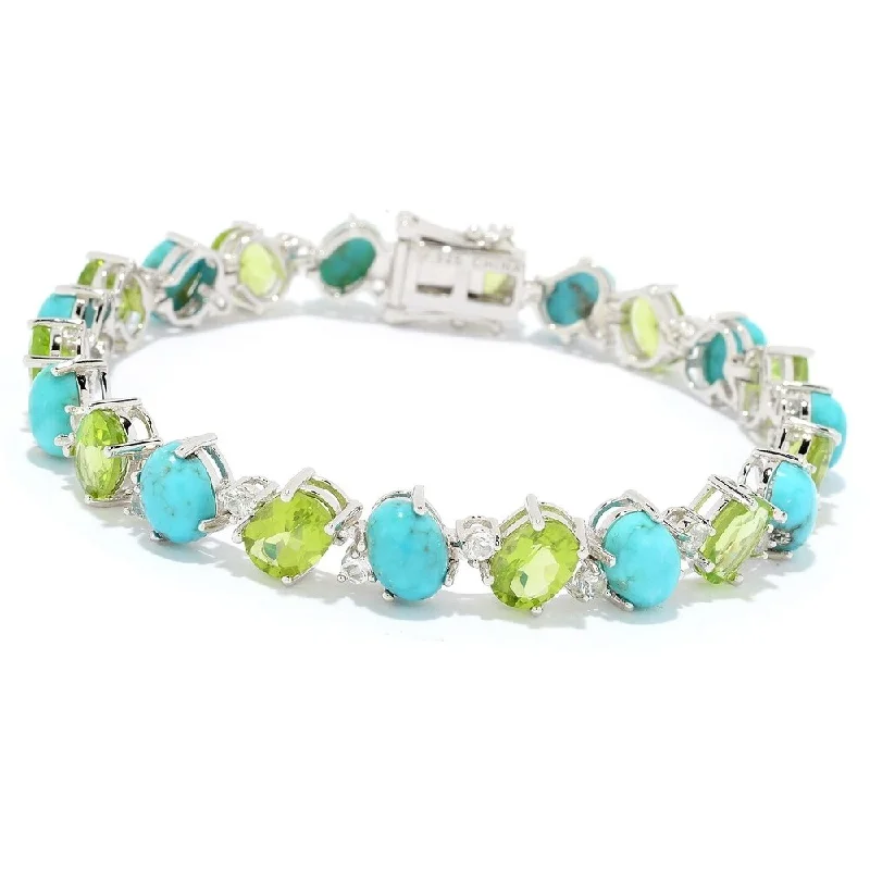 Women multi-color bangles and bracelets -Sterling Silver Campitos Turquoise & Peridot Line Bracelet