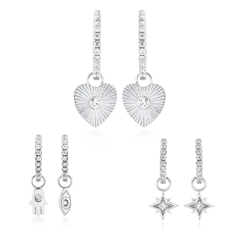 Women sapphire earrings -Sterling Silver 3-Pair Heart Star Hamsa Earrings