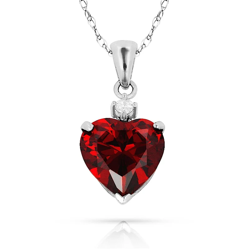 Women friendship necklaces -Curata 14k White Gold 18" Birthstone Heart-Shaped Cubic Zirconia Pendant Necklace