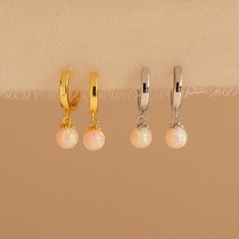 Women multi-color earrings -Pink Opal Drop Huggies