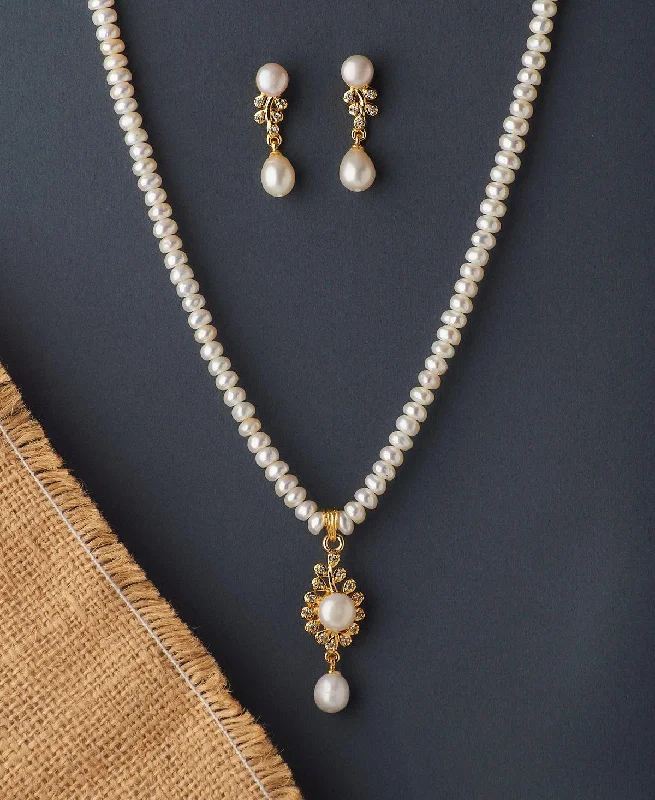 Women simple gemstone necklaces -Trendy Real Pearl Necklace Set