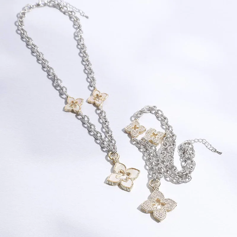 Women retro-inspired necklaces -Clover Pave Clover Mop Gold Necklace