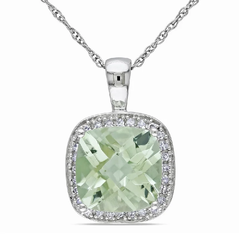 Women adjustable necklaces -Miadora 10k Gold Green Amethyst and 1/10ct TDW Diamond Necklace (I-J, I1-I2)