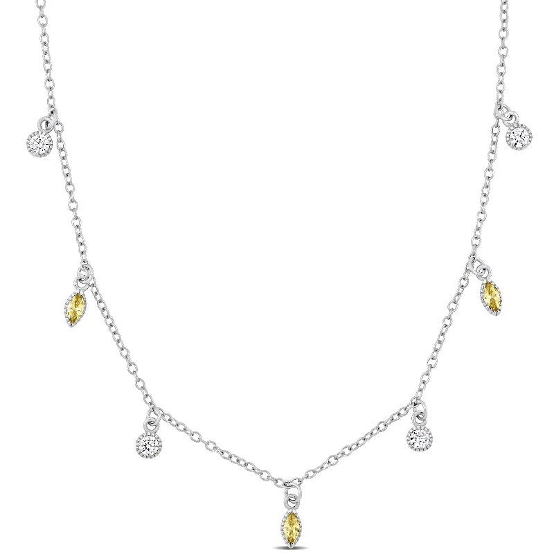 Diamond necklaces for women -Miadora Marquise Cut Yellow and Round White Cubic Zirconia Station Necklace in Sterling Silver - 18 in x 6.5 mm x 1.75 mm