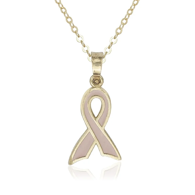 Women chic charm necklaces -Curata 14k Yellow Gold 18" Pink Enamel Ribbon Awareness Pendant Necklace Necklace