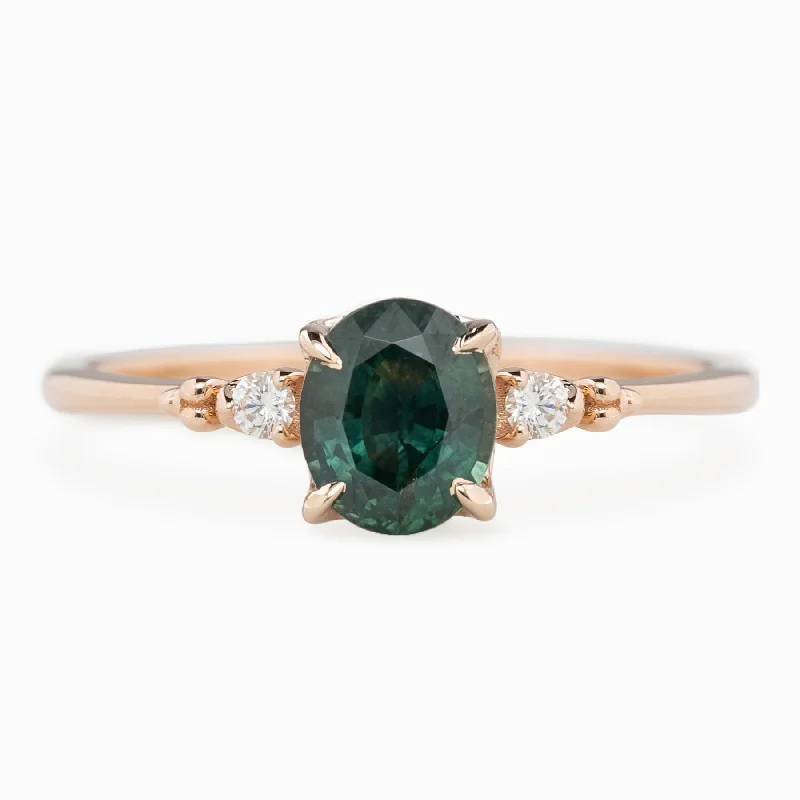 Women double-layered engagement rings -Estel Ring 6x5mm 0.80ct Green Oval Montana Sapphire, 14K Rose Gold