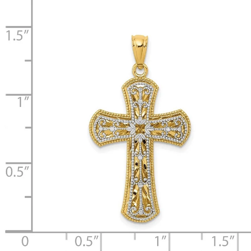 Women engraved pendant necklaces -Curata 14k Two-tone Gold 18" 2 Level Ornate Cross Pendant Necklace - 35.25x19.4mm