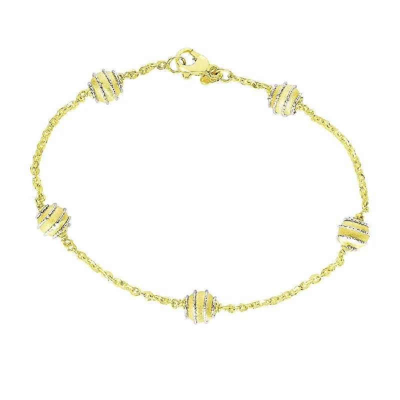 Women handmade bangles and bracelets -14k Two-Tone Gold Bracelet with Coil Embellished Ball Stations