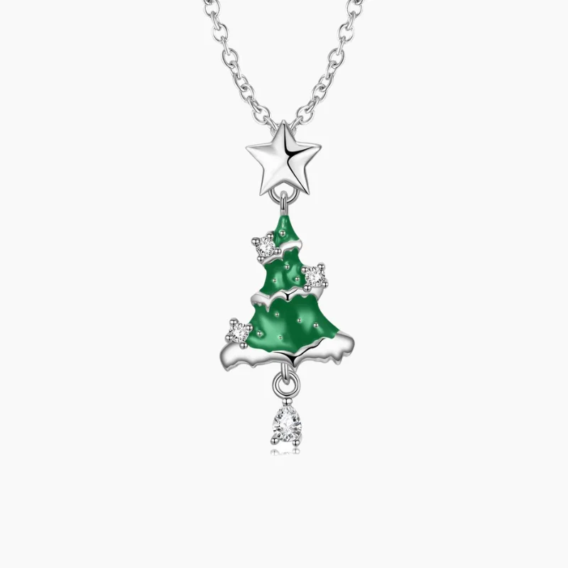 Women engraved necklaces -Christmas Tree Pendant Necklace in Sterling Silver