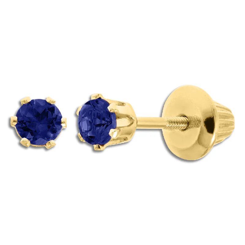 Women geometric earrings -Kiddie Kraft 14KT Yellow Gold Round Sapphire Childrens Birthstone Stud Earrings