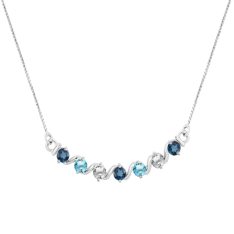 Women simple gemstone necklaces -Sterling Silver with Multi Topaz Seven Stone Necklace with 18" Chain