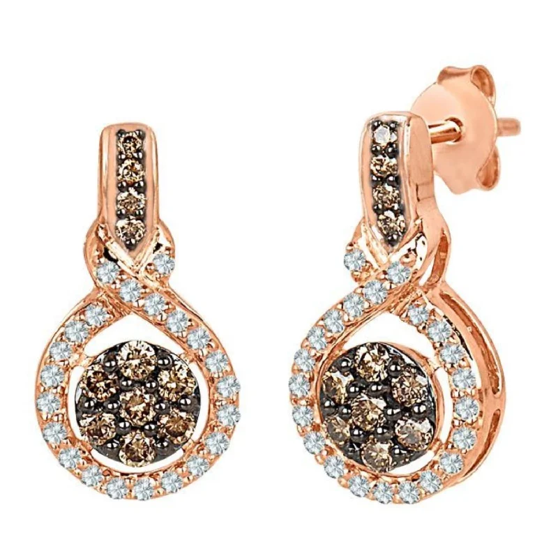 Women statement gemstone earrings -Mochaccino 1/2 CTW Diamond Drop & Dangle Earrings in 10KT Rose Gold