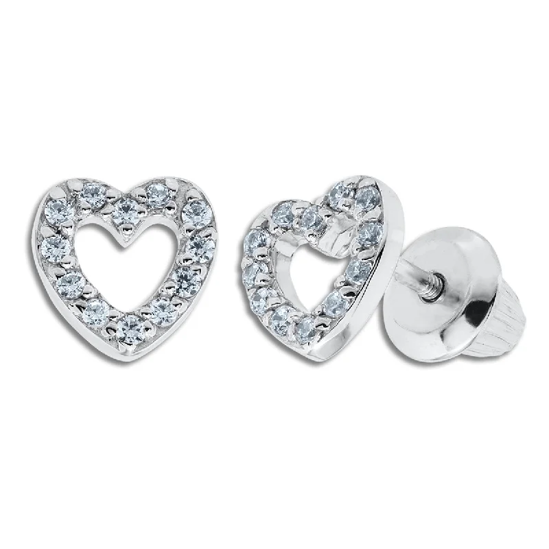 Women flower earrings -Kiddie Kraft Sterling Silver Childrens Heart Stud Earrings