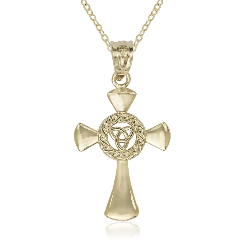 Women simple necklaces -Curata 14k Yellow Gold 18" Small Celtic Trinity Knot Cross Pendant Necklace Necklace