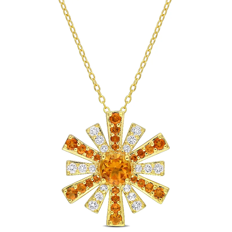 Women long necklaces -Miadora Madeira Citrine and White Topaz Floral Necklace in Yellow Plated Sterling Silver