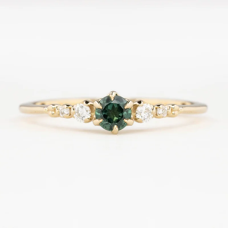 Women luxury pearl engagement rings -Estel Fleur Six Prongs Ring 4mm 0.30ct Blue Green Round Queensland Sapphire, 14K Yellow Gold