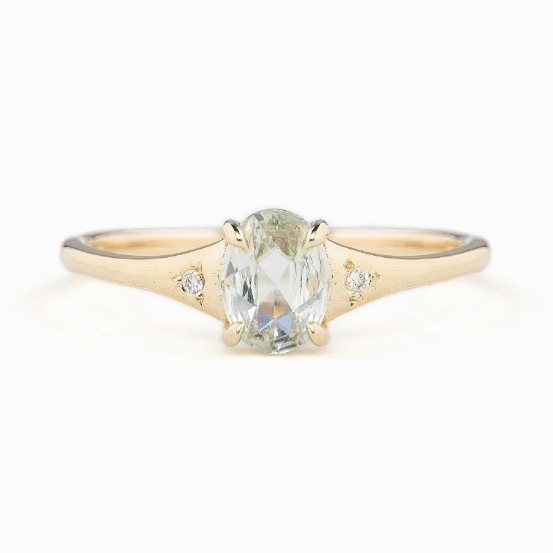 Women twisted engagement rings -Piper Ring 0.60ct Light Green Madagascar Sapphire, 14K Yellow Gold (One of a kind)