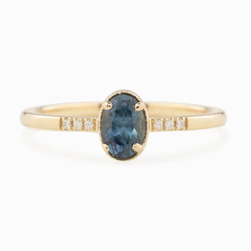 Women delicate engagement rings -Grace Ring - 6x4mm 0.60ct Teal Blue Montana Sapphire