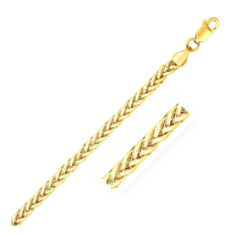 Women chunky bangles and bracelets -3.3mm 14k Yellow Gold Light Weight Wheat Bracelet