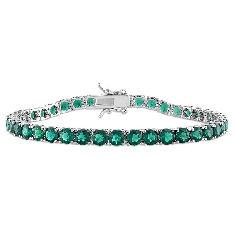 Women gemstone-studded bangles and bracelets -Miadora 10 1/2ct TGW Created Emerald Tennis Bracelet Sterling Silver Clasp