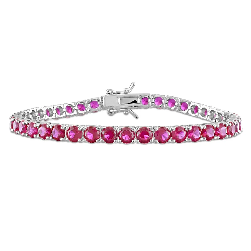 Women sterling silver bangles and bracelets -Miadora 14 1/2ct TGW Created Ruby Tennis Bracelet Sterling Silver-7.25 in.