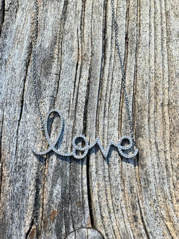 Women engraved necklaces -Large Script Love Necklace