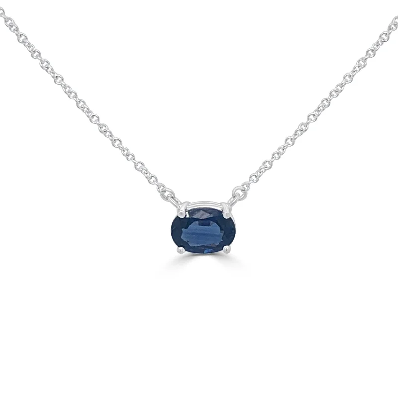 Women multi-layer necklaces -Joelle Sapphire Necklace 14K White Gold 16-inch -18-inch Chain Oval