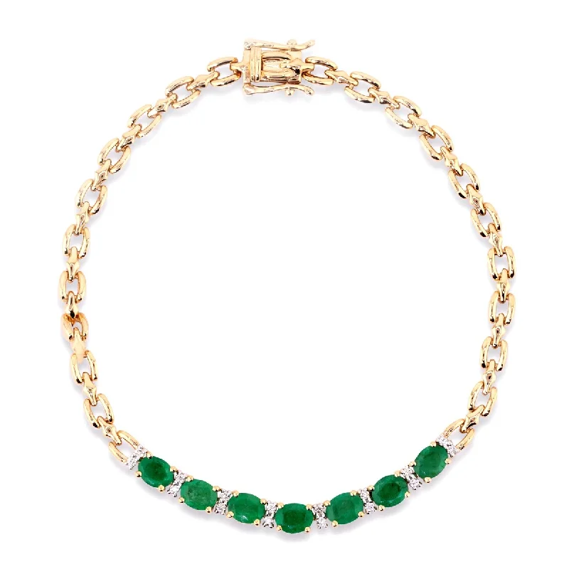 Women pearl and gold bangles and bracelets -14Kt Yellow Gold Emerald and Diamond Chain Bracelet