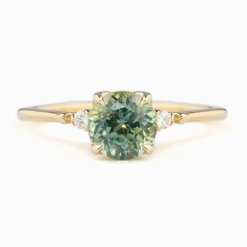 Women luxury pearl engagement rings -Estel Ring 1.61ct Parti Blue Green Montana Sapphire, 14K Yellow Gold (One of a kind)