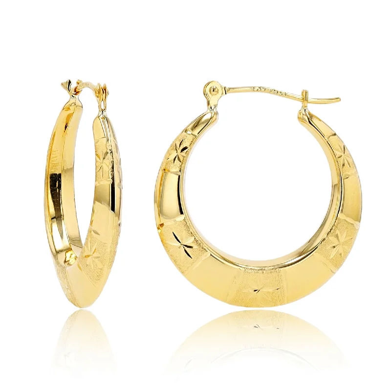 Women chunky earrings -10KT Yellow Gold 3.6X23MM Diamond-cut Hoop Earrings