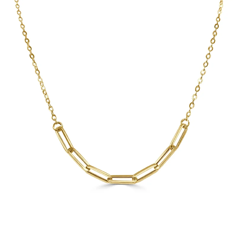 Gold necklaces for women -Joelle Gold Link Paperclip Chain Necklace 14k Yellow Gold Made in Italy 18" Gifts for Her