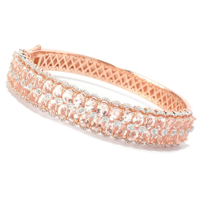 Women gemstone and silver bangles and bracelets -18k Rose Vermeil over Sterling Silver 14 3/5ct Morganite White Zircon Hinged Bangle Bracelet