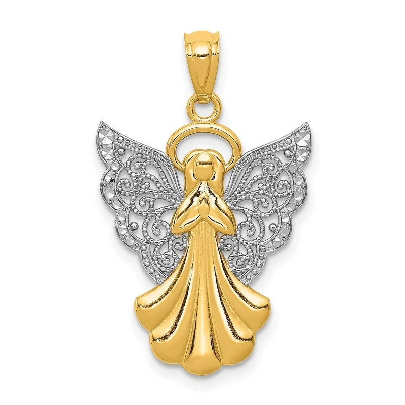 Women geometric necklaces -Curata 14k Yellow Gold Rhodium 18" Filigree Angel Pendant Necklace - 28x17.7m