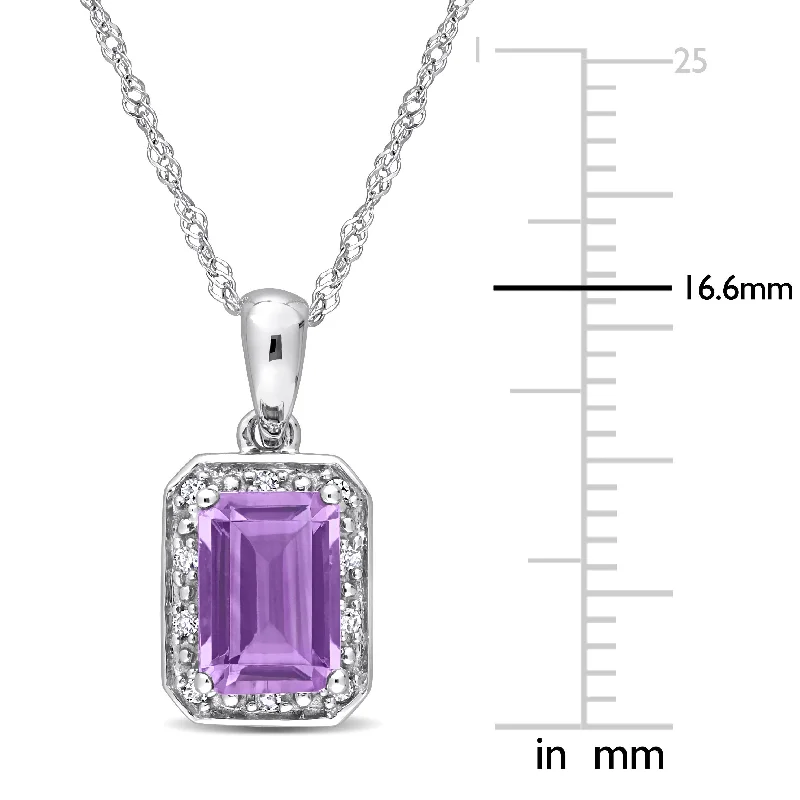 Women birthstone charm necklaces -Miadora Amethyst and Diamond Accent Halo Necklace in 14k White Gold