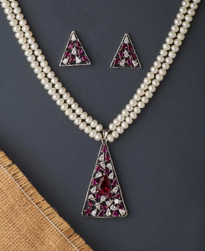 Women oval pendant necklaces -Trendy Real Pearl Necklace Set